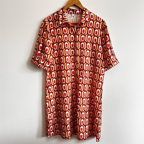 Retro Geometric Button Down Dress - Picture 1 of 6